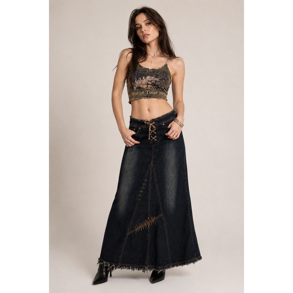 Y2K Fuse Denim Maxi Skirt Size 7